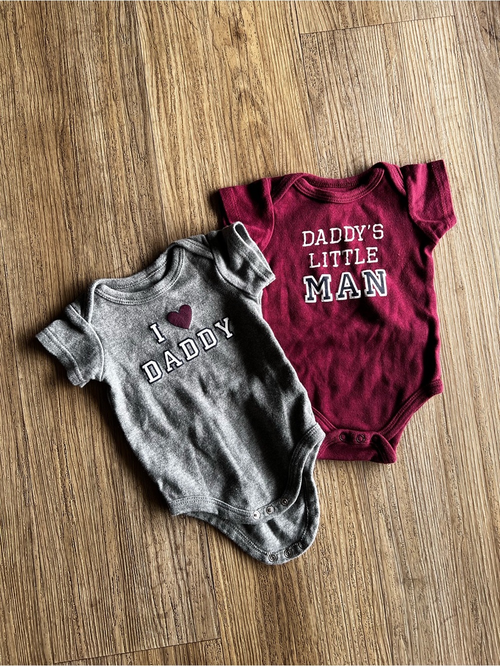 Daddy's Little Man & I Love Daddy One-Piece Bodysuits - Gray & Burgundy